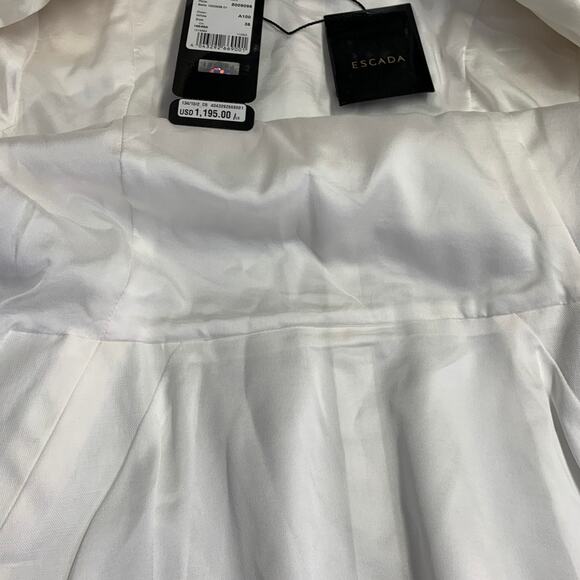 ESCADA Size S White Cotton Blend Textured Peak Lapel Jacket Blazer - Picture 8 of 10